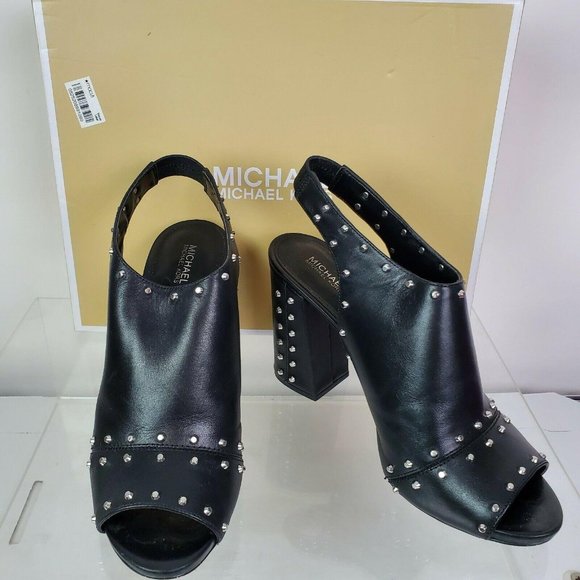 Michael Kors Womens Black Leather Astor Stud Heels - Picture 2 of 9